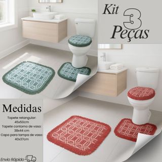 Jogo De Tapete Para Banheiro 3 Peças Conjunto Reforçado 100% Algodão Decorativo em Oferta na Shopee