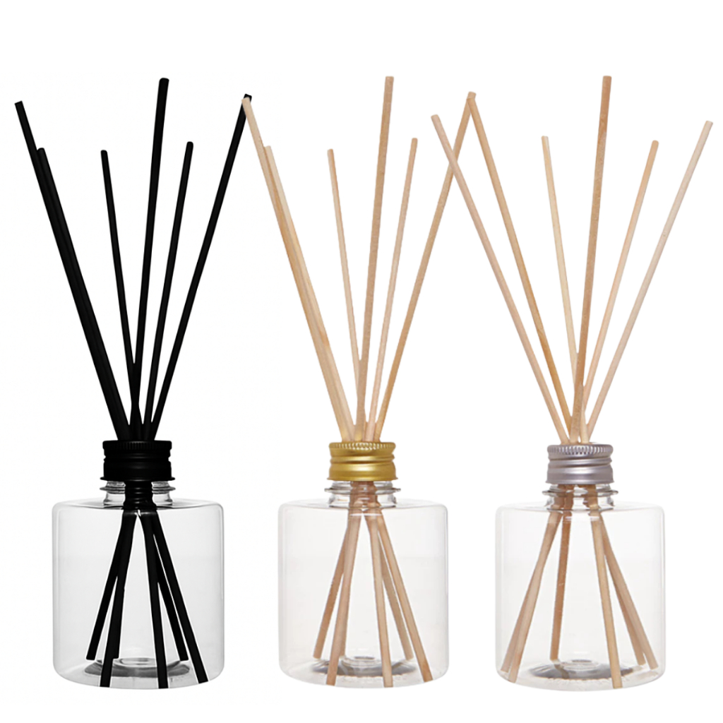 Kit 30 Frasco Aromatizante Difusor Pet Difusor 250ml Vareta Madeira Tampa Dourado Prata Redondo