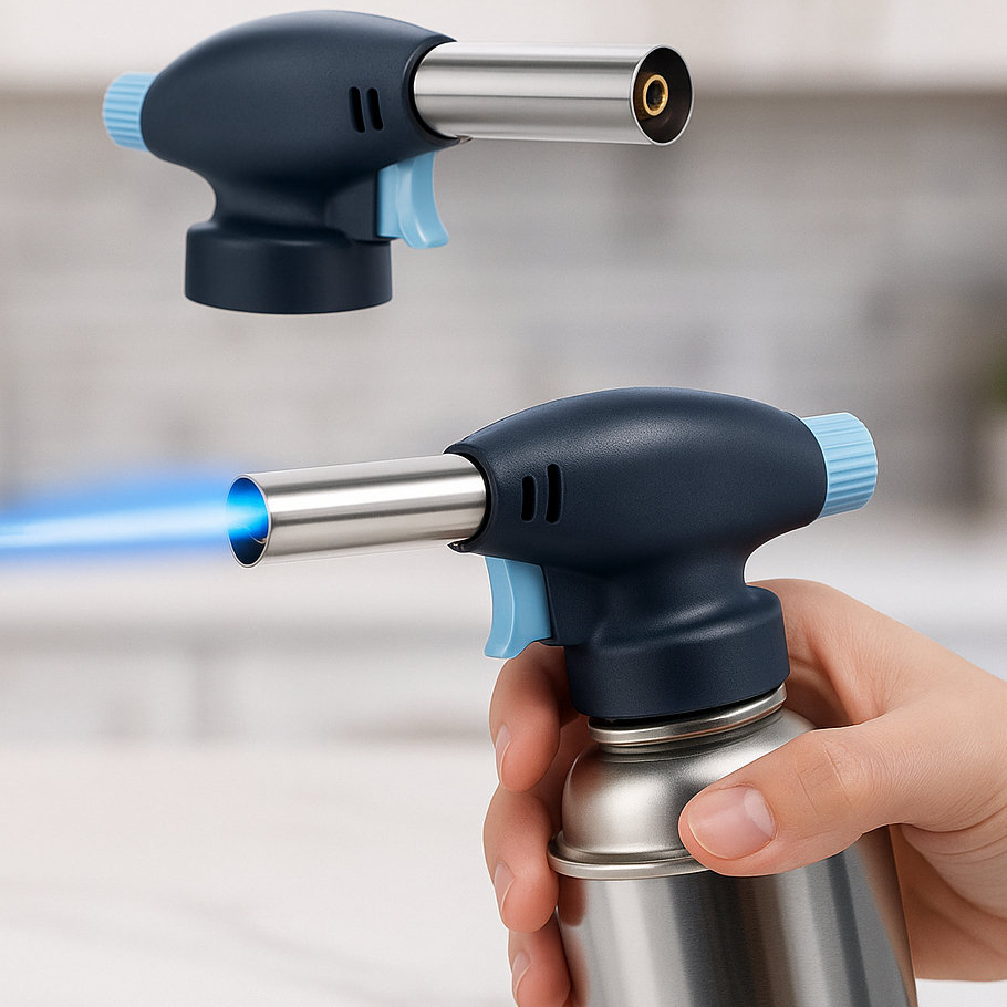 Maçarico Culinário Controle Manual Chama Regulável Alta Precisão Uso Profissional Versátil Azul