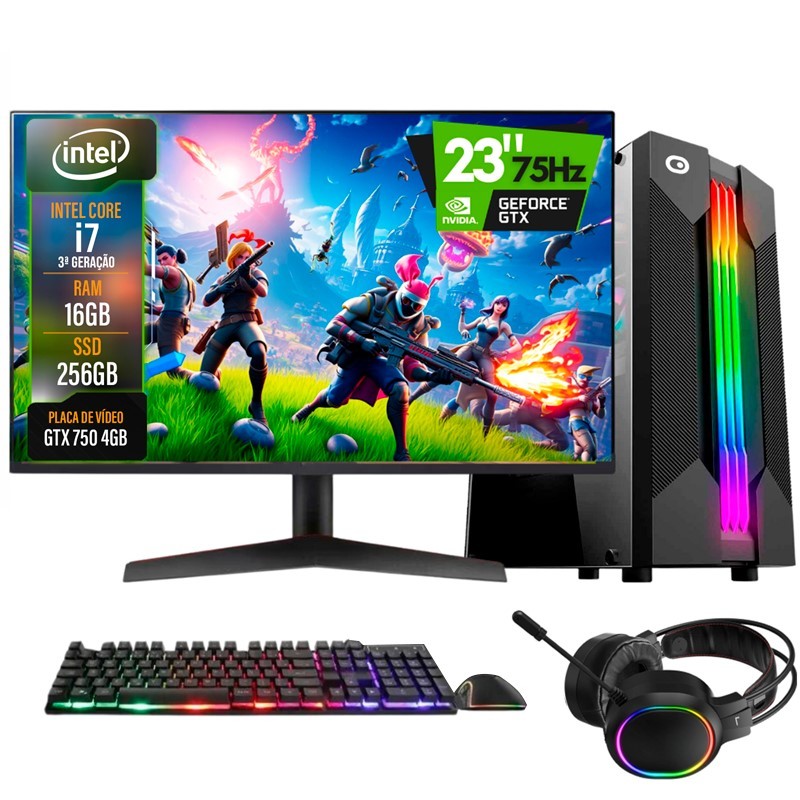 PC Gamer Completo 2Eletro Go, i7, 16GB,GTX 4GB, 256GB, 500W, Monitor 23", Kit Gamer - PG2E-RGB1027GO em Oferta na Shopee