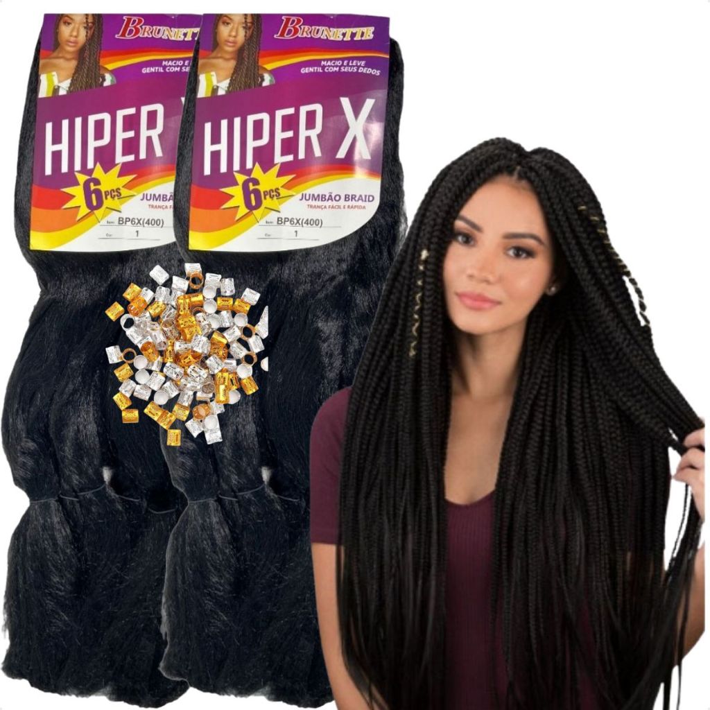 Kit 2 Unidades Jumbo hiper X  + Anéis para tranças em Oferta na Shopee