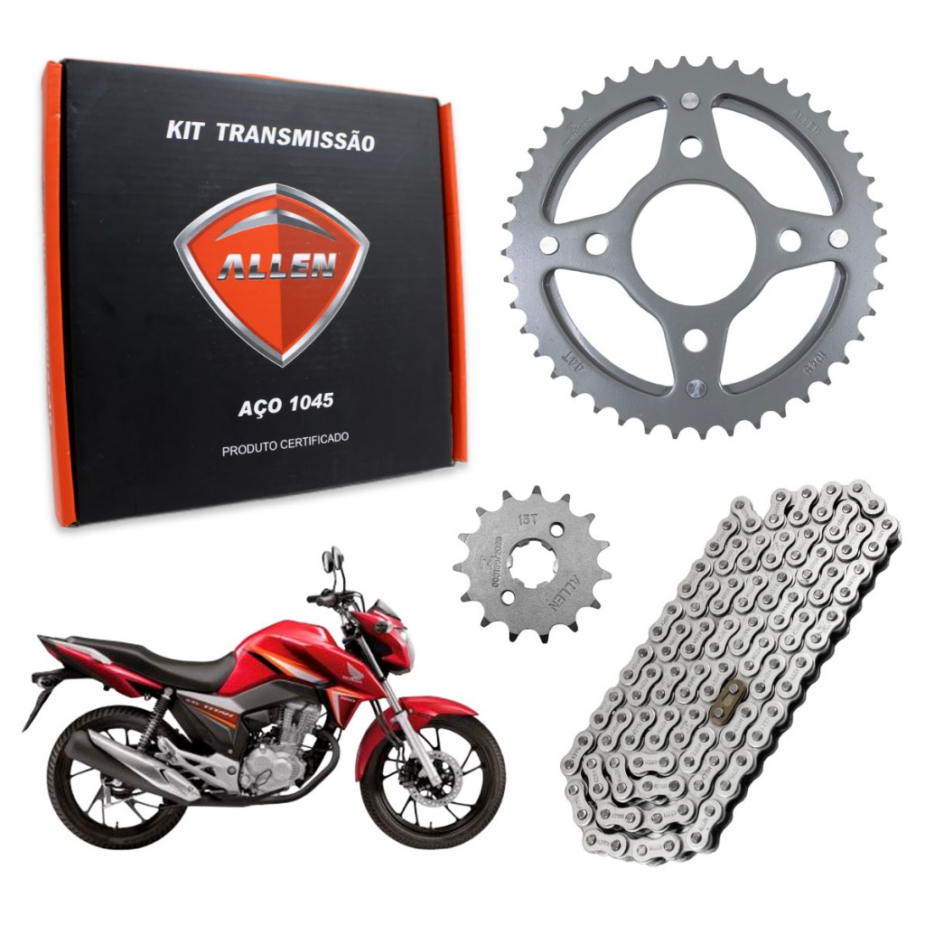 Kit Transmissão Titan 160 2016 a 2024 428HX 118L Coroa 44 D Pinhão 15 D Allen Aço 1045