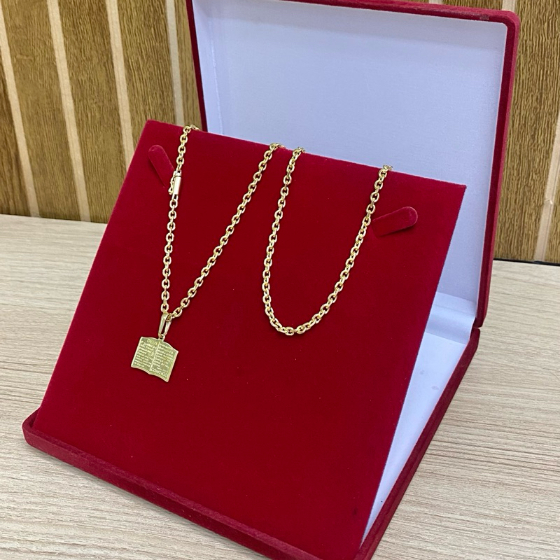 Corrente cordão cadeado quina 4mm + pingente bíblia — imagem 2 de 2