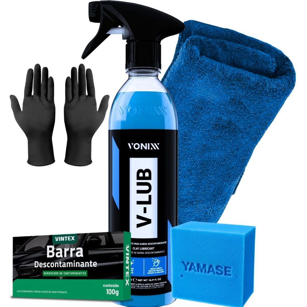 Kit Descontaminação de Pintura Barra Clay Bar V-lub Lubrificante Vonixx Pano Microfibra + Luvas em Oferta na Shopee