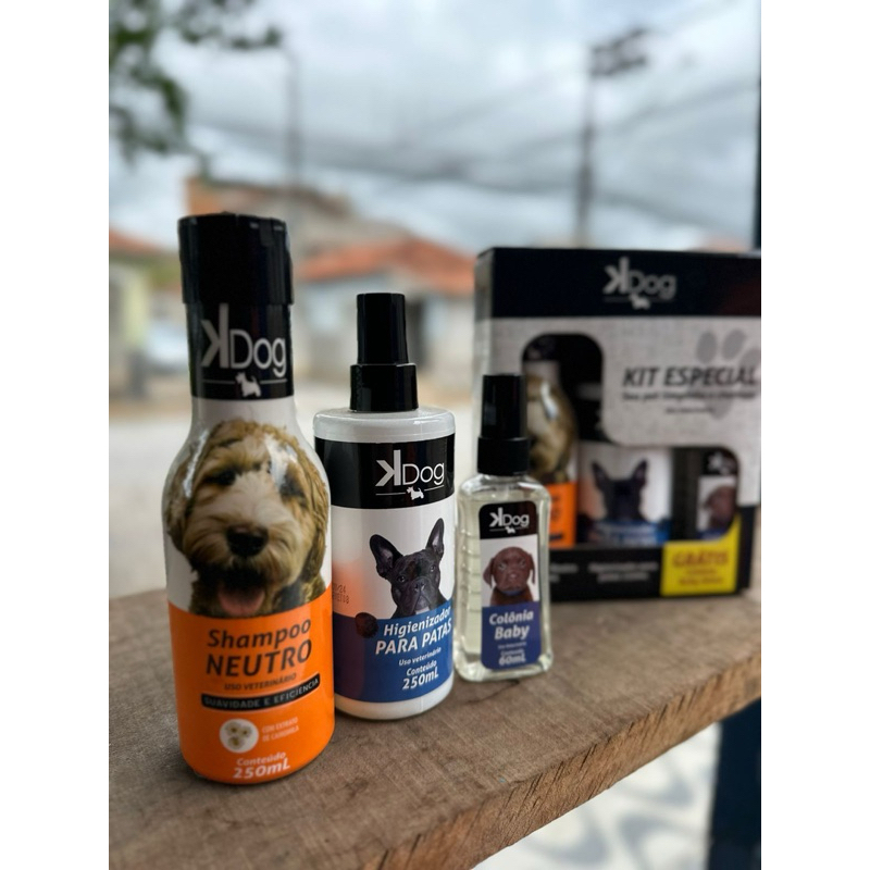 kit banho dog shampoo colonia e higienizador para patas kdog