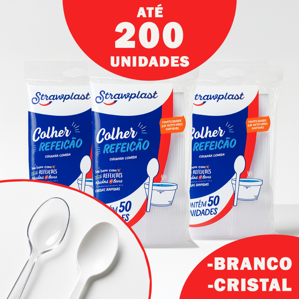 200 Colher Talheres Descartável Branca Refeição Caldo Sopas Festa Simples Cristal Transparente