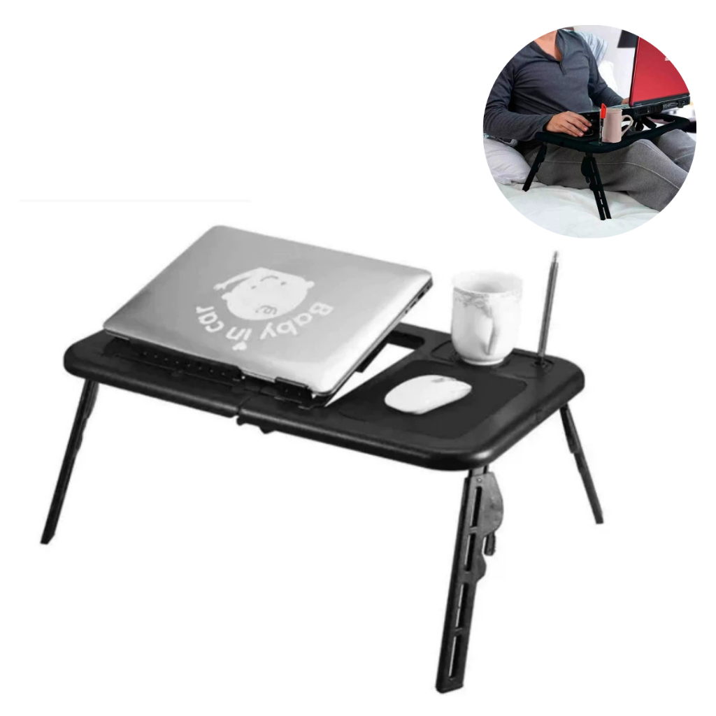Mesinha De Cama Sofá 2 Coolers Com Porta Copos Caneta Mouse Pad Para Notebook Articulado Cama Sofá