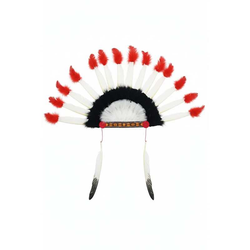 Acessório para fantasia Carnaval Cocar indígena  índio  penas / plumas preta branca vermelho bloquinho folia cosplay