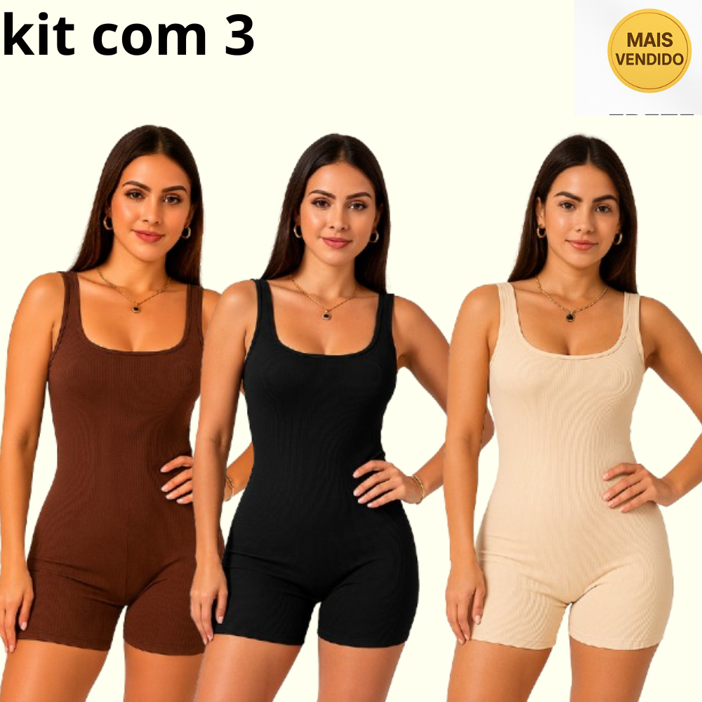 Kit 3 Macaquinho Feminino Academia Canelado Ribana  Versátil Estiloso em Oferta na Shopee