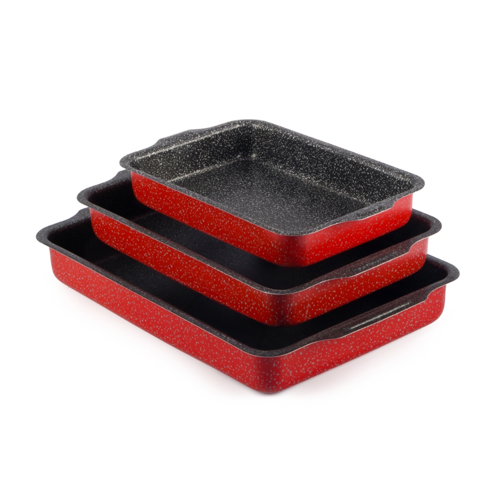 Jogo Forma Retangular Antiaderente 3 Peças Vermelho Nacional em Oferta na Shopee