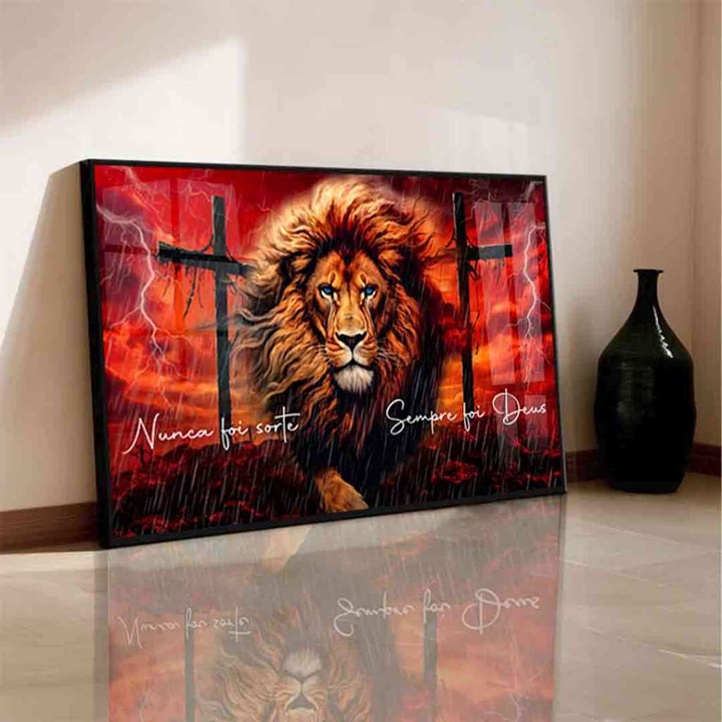Quadro decorativo 90X70CM Nunca foi sorte Sempre Foi Deus religioso Jesus Leao De Juda p/ quarto sala