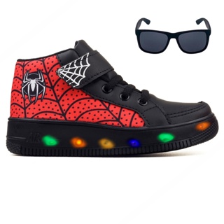 Kit Tenis Botinha de Led Meninos Cano Alto Aranha Confortavel Divertido Ajuste Facil + Oculos em Oferta na Shopee