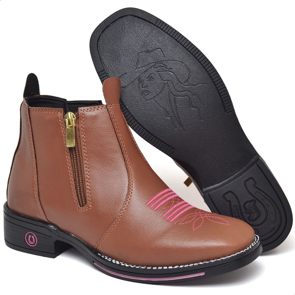 Bota Feminina Botina Country Chelsea Cano Curto Couro Sintético Solado Borracha Antiderrapante Bico Quadrado Confortável