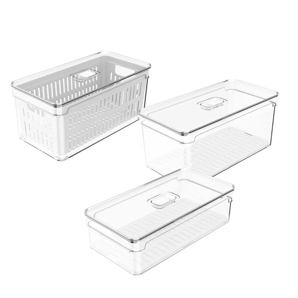 Kit 3 Organizadores de Geladeira Clear Fresh: 5L com Cesto + 5L com Tampa + 2,8L com Tampa – OU em Oferta na Shopee