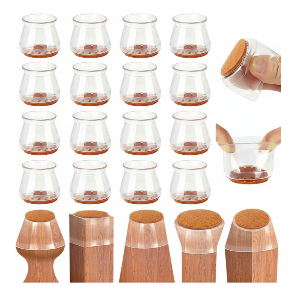 Kit Protetor Para O Pé Da Cadeira Mesa Silicone 3 a 4,5 cm Anti Risco com Feltro Integrado