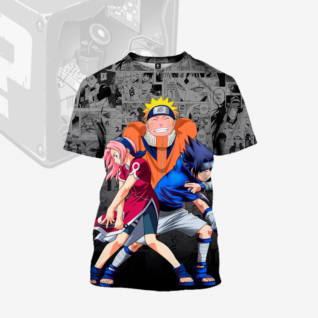 Camisa Camiseta Anime Naruto Sasuke Sakura Kakashi Time 7 Estampada Unisex Adulto Infantil