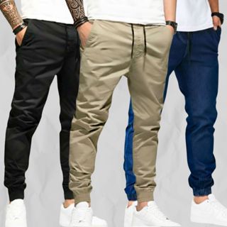 Kit 3 Calças Jogger Masculina Sarja Slim Fit com Punho e Bolsos em Oferta na Shopee