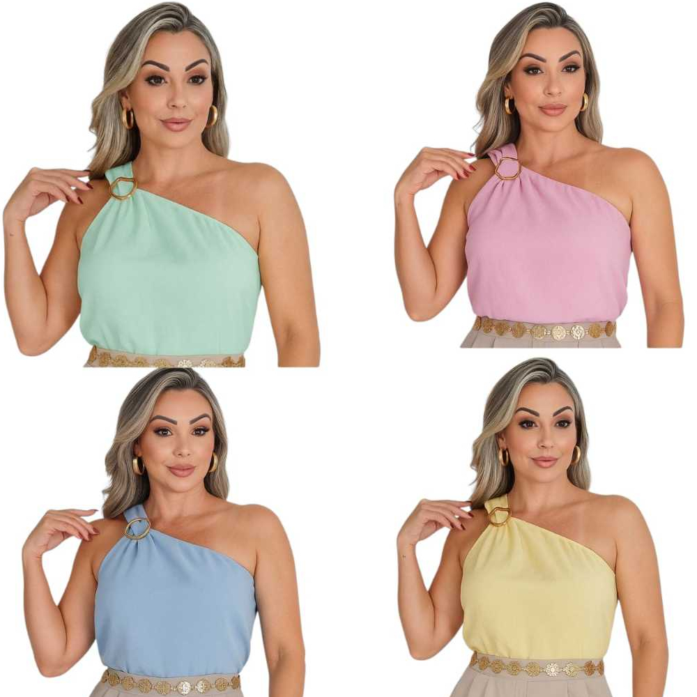 Blusa Regata  Social Feminina de um Ombro só com Detalhe Fivela Organica em Oferta na Shopee