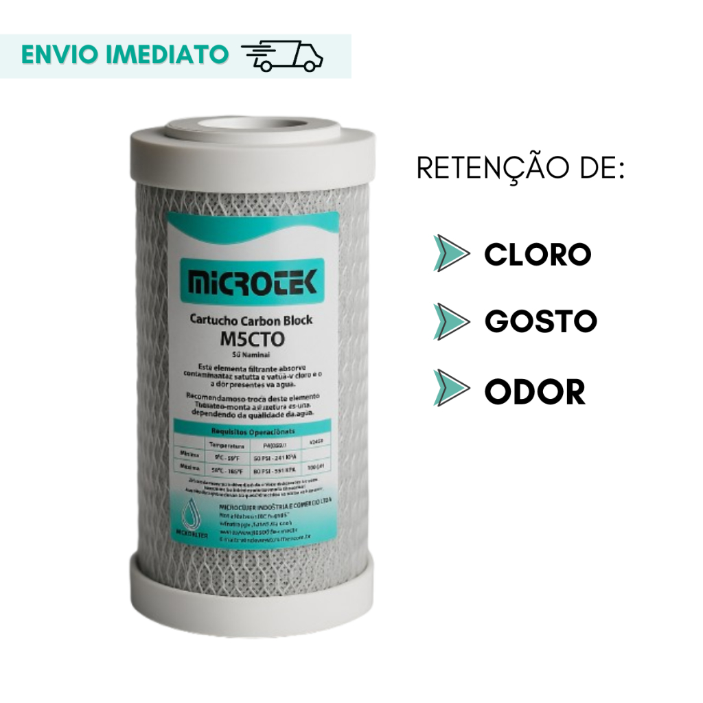 Refil Filtro Carbon Block 5" Cartucho Carvão Ativado 5" x 2 1/2" 5 Micra Tira Cloro e Odor da Água em Oferta na Shopee