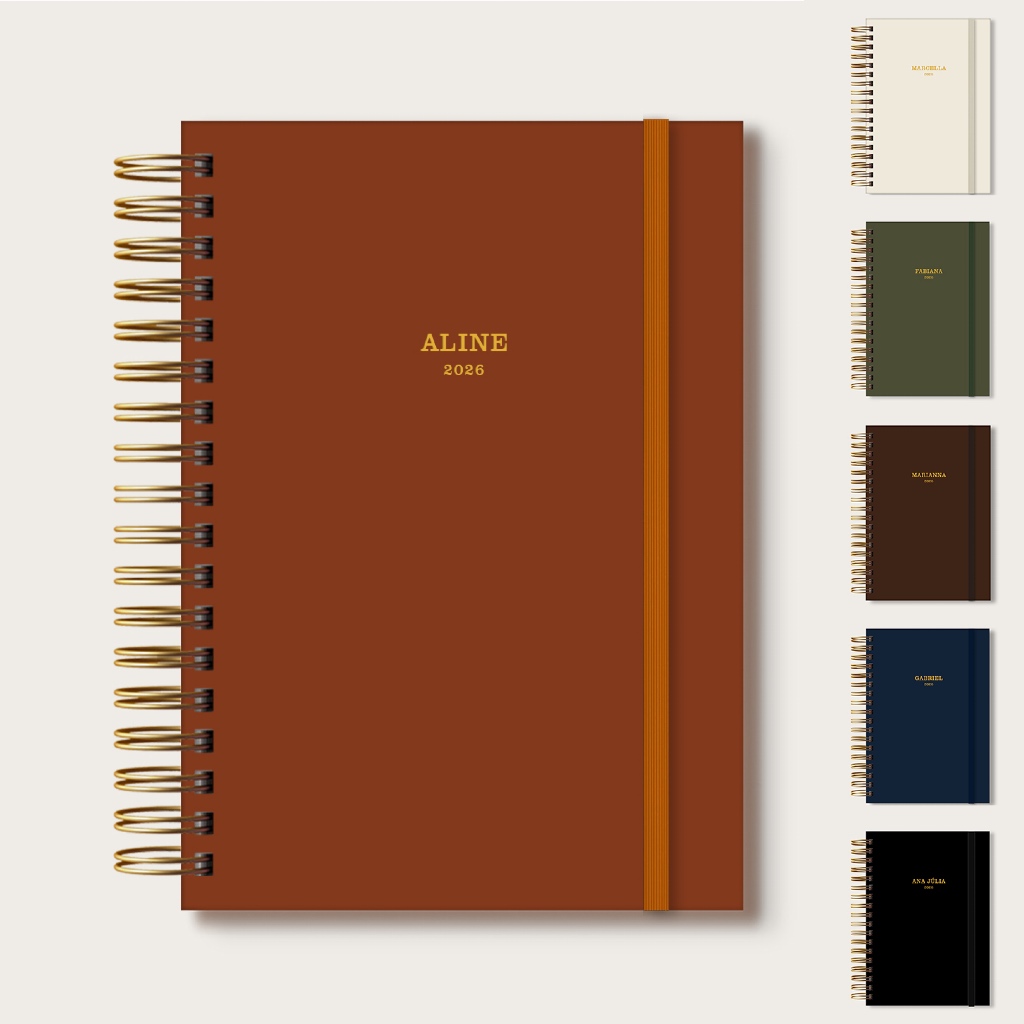 AGENDA Clássica Luxo 2026 A5 c/ 2 dias por página Personalizado em Hot Stamping Dourado Revestimento Percalux