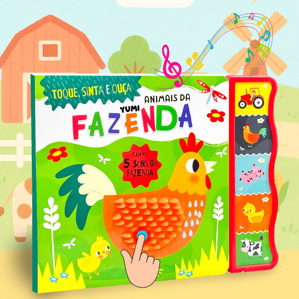 Livro Sensorial Bebê | Toque E Ouça Com 5 Sons E Texturas Animais da Fazenda | Premium Educativa em Oferta na Shopee