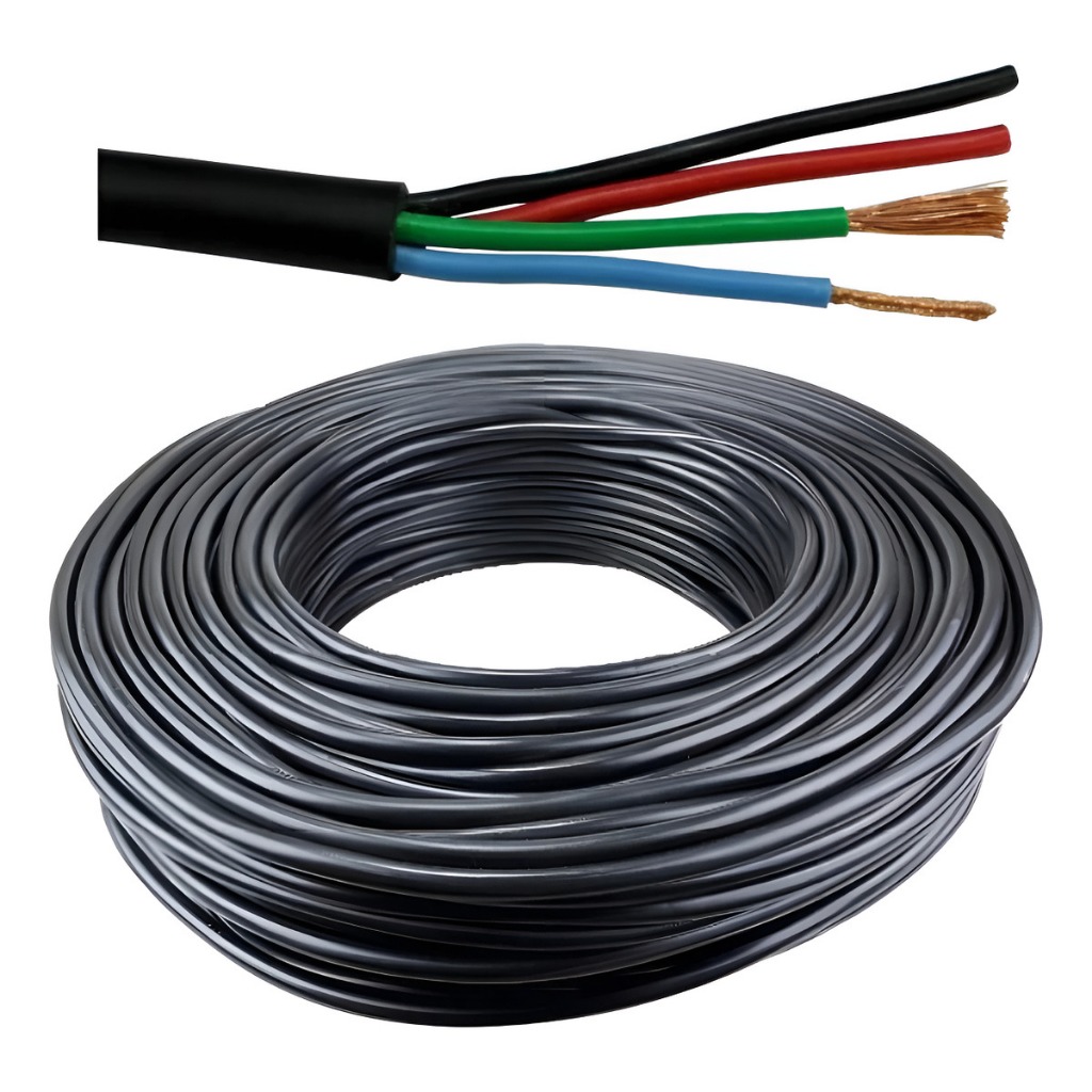 100 Metros Rolo Fio Energia Elétrica Pp 4x1mm Cobre Preto