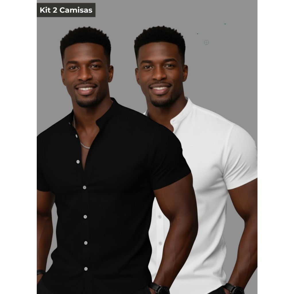 Kit 2 Camisas Social Masculina Slim Manga Curta Gola Padre Verão Camisa Escritório  Não Amassa em Oferta na Shopee