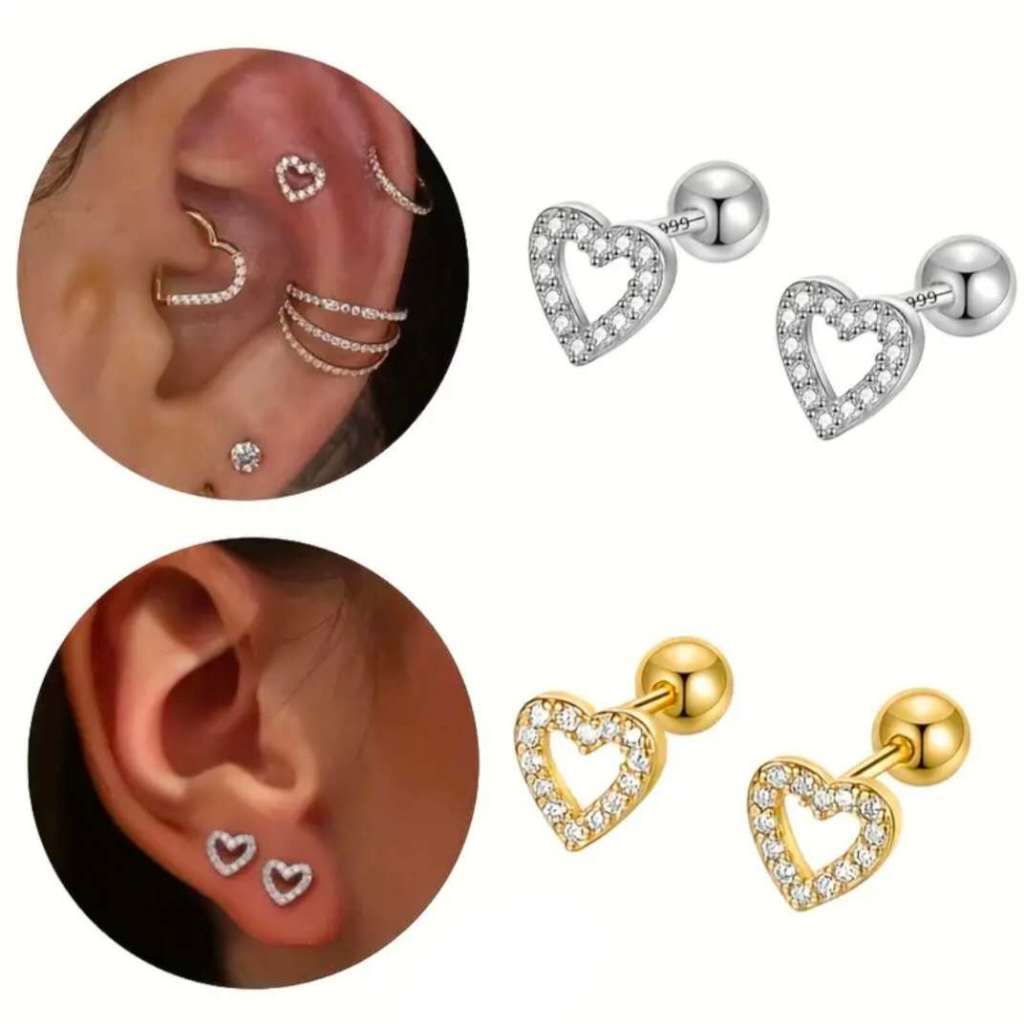 Kit 2  Piercing de Coração orelha Aço inox tragus cartilagem zircão em Oferta na Shopee