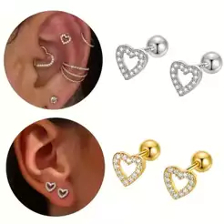 Kit 2 Piercing de Coração orelha Aço inox tragus cartilagem zircão