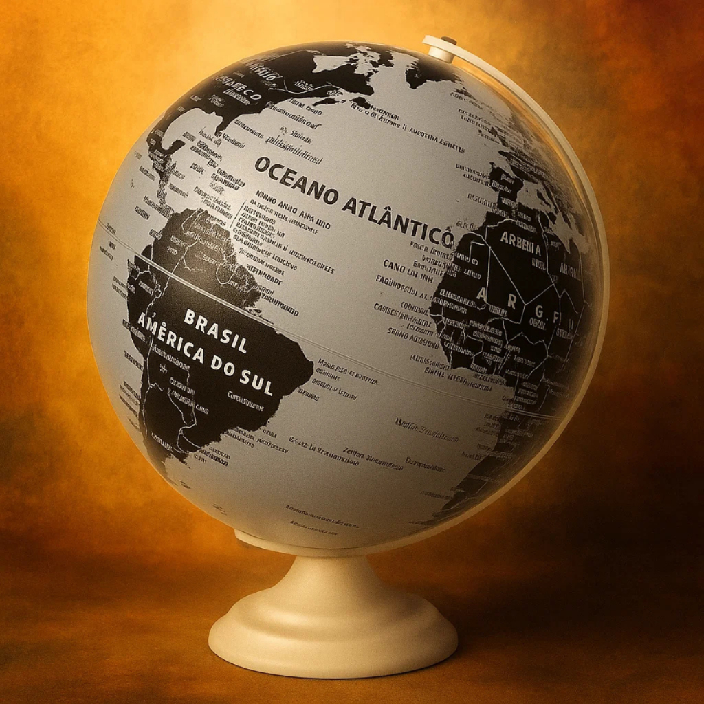 Globo Terrestre Preto E Branco 26cm Mapa Mundi Escritório