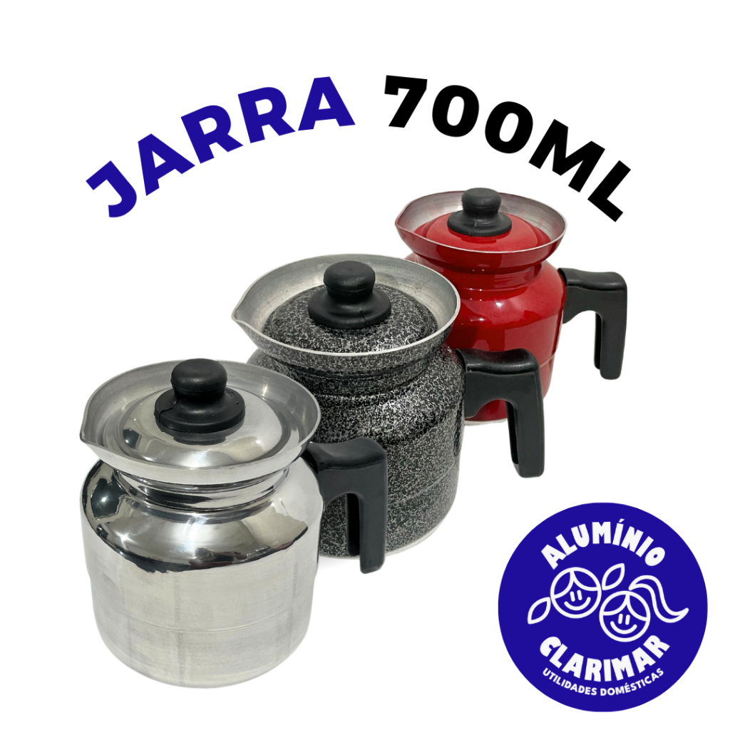 Jarra Cafeteira de Alumínio Polido 700 ML Pequena Prata Vermelha e Grafite