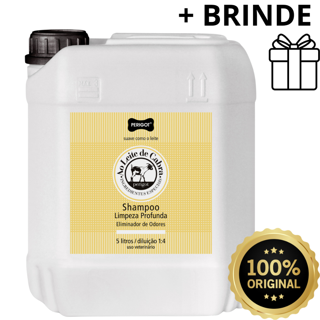 Shampoo Limpeza Profunda 5 litros Perigot - Eliminador De Odores - Ao Leite de Cabra - Banho Pet