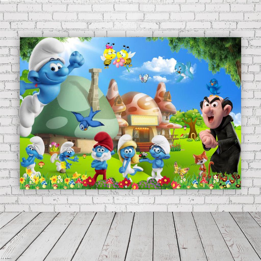 Painel Retangular em Lona Fosca - Smurfs em Oferta na Shopee