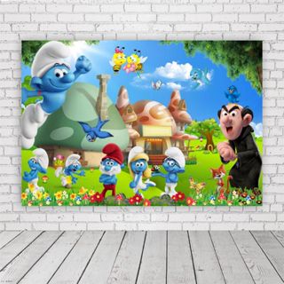 Painel Retangular em Lona Fosca - Smurfs em Oferta na Shopee