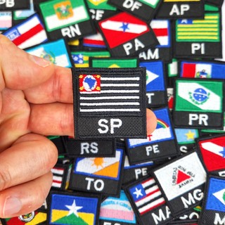 Kit c/ 10 Patchs Bordados Bandeiras 4x4cm c/ Sigla Estados Brasileiros e Brasil ideal para motociclista Moto Grupo