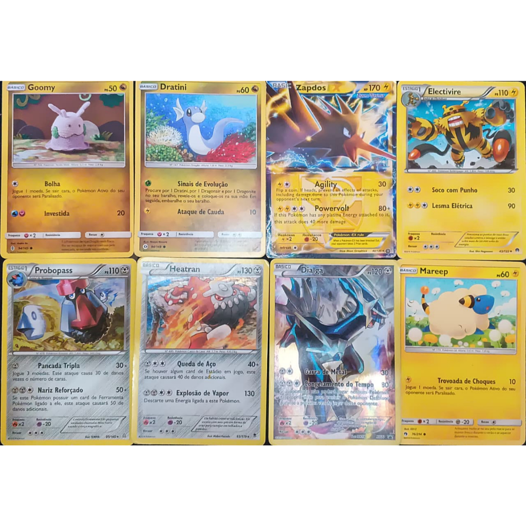 Deck Pokémon TCG – 12 Cartas Originais Raras e Holográficas (Zapdos, Dialga, Heatran e mais...)