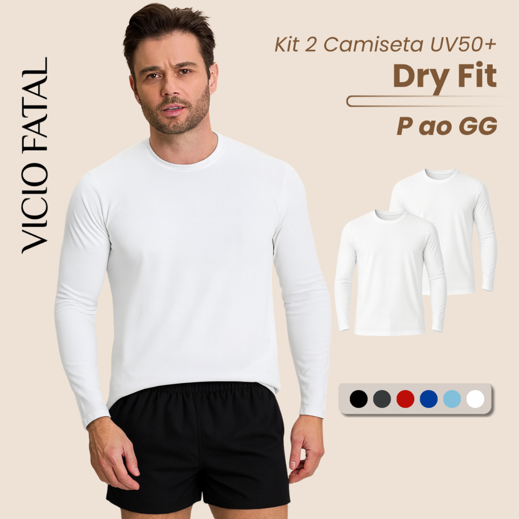 Kit 2 Blusa Masculina Dry Fit Proteção UV 50+ Manga Longa Leve Academia Esportes Tendência Verão