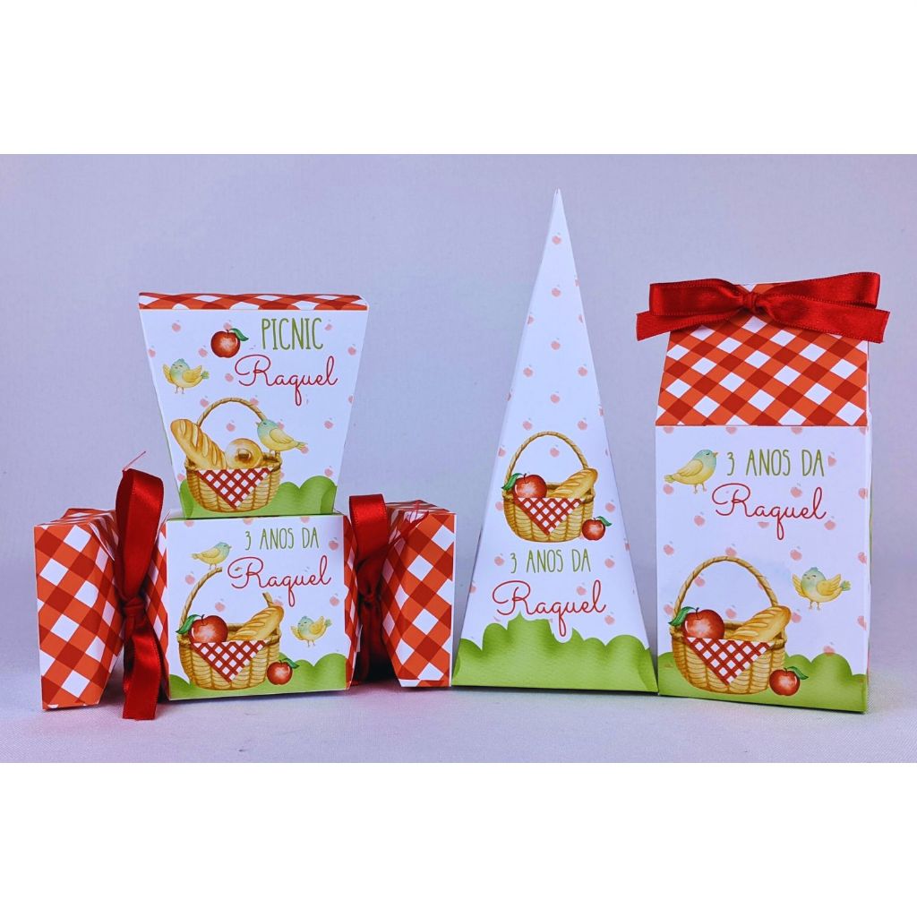 Kit 10 a 50 Caixinhas Personalizadas Lembrancinhas Picnic Para Festa Aniversario Festinha