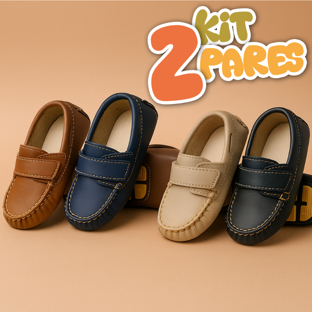 Kit 2 Pares Mocassim Sapato Infantil Masculino Conforto e Estilo em Dobro Promoção Menino Criança Kit 2 Pares Mocassim Sapato Infantil Masculino Conforto e Estilo em Dobro Promoção Menino Criança