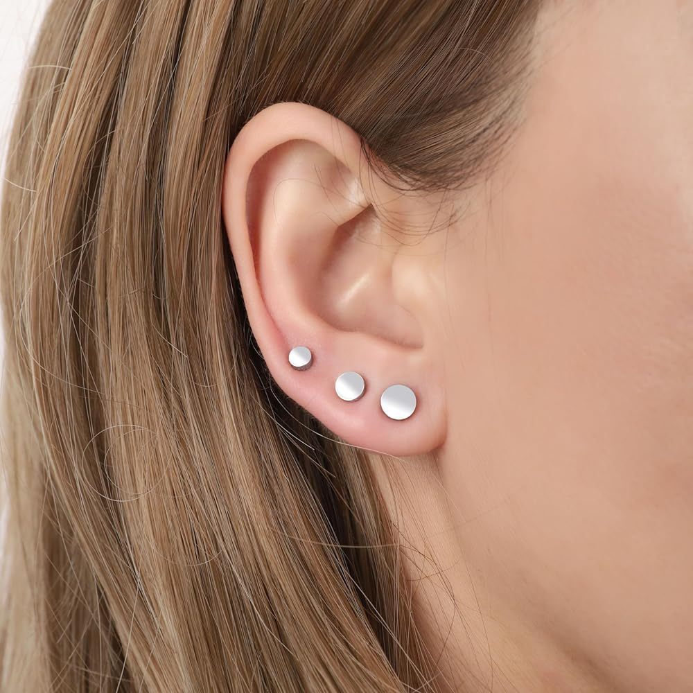 Brinco Ponto Redondo Prata Kit 3 Pares Unissex Hipoalergênico 3 Tamanhos em Oferta na Shopee