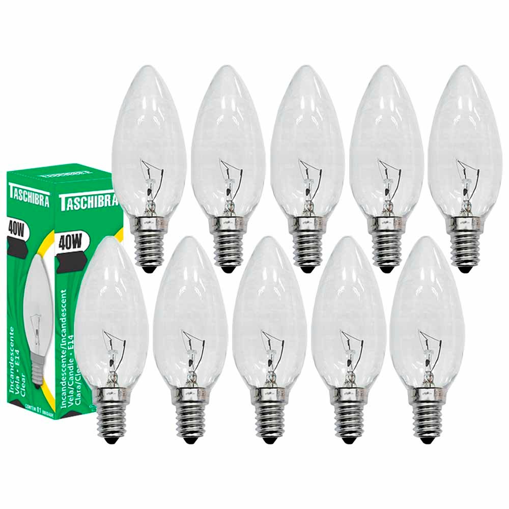 10 Lâmpada Incandescente Vela Lisa Luz Quente 2700k 40w E14 em Oferta na Shopee