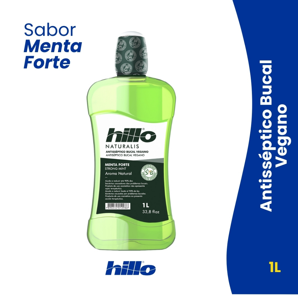 Enxaguante Bucal Vegano Menta Forte 1L Hillo - Antisséptico Bucal