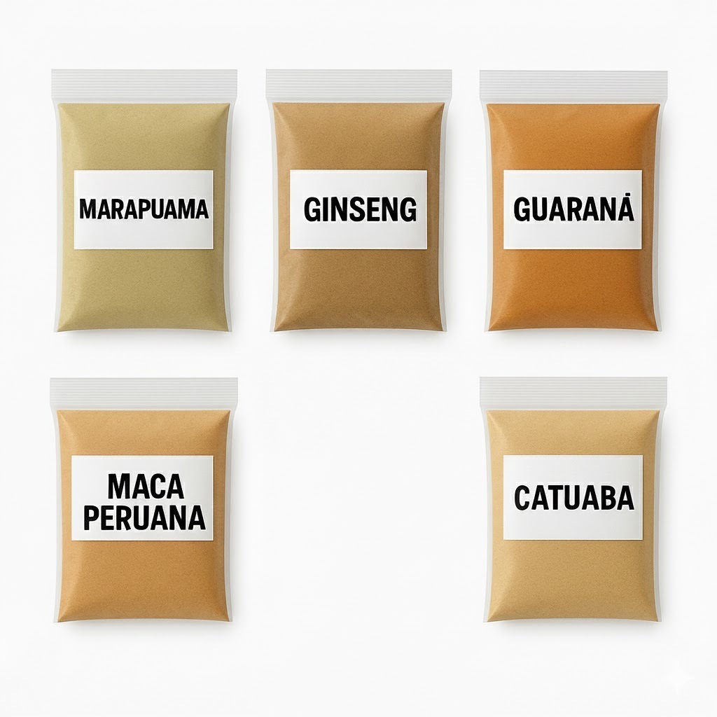Kit 5 Itens Especiarias Naturais em Pó para Culinária Bebidas Marapuama Catuaba GInseng Guarana Outros 100g cada