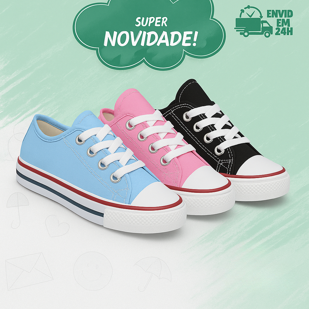 Tênis Infantil All Moda Casual Estilo Passeio Confortável Lançamento Escola Tradicional Cano Baixo Menino Menina