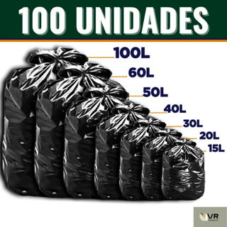 Saco de Lixo 100 unidades RESISTENTE - Tamanhos 15/20/30/40/50/60/100 Litros - Direto da Fábrica em Oferta na Shopee