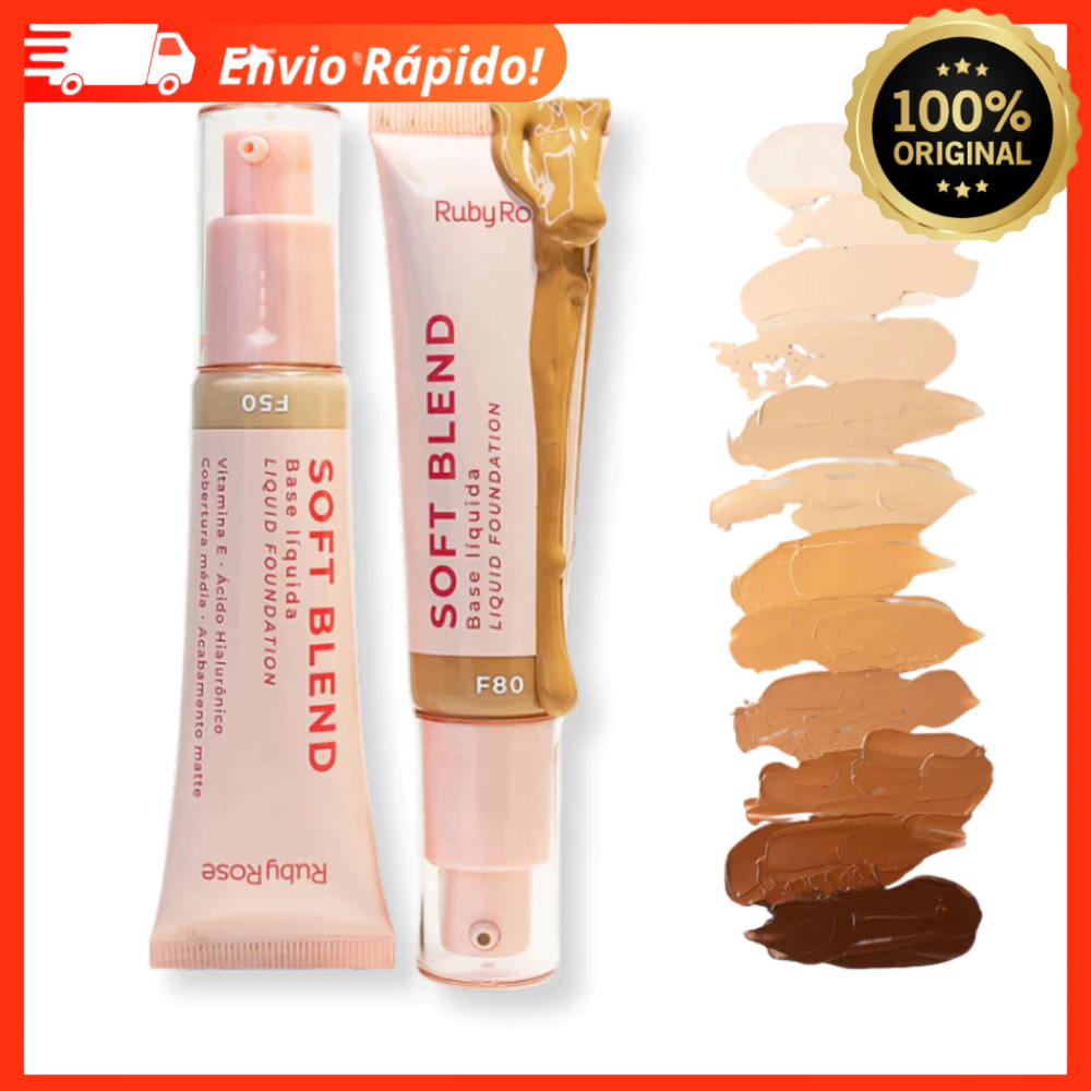 Base Facial Liquida Matte Soft Blend Linha Rosa Ruby Rose - Alta Cobertura / Mate / F10 / F30