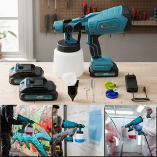 Pistola de Pintura Pulverizadora de Tinta Elétrica a Bateria 21v Com Kit de Acessórios em Oferta na Shopee