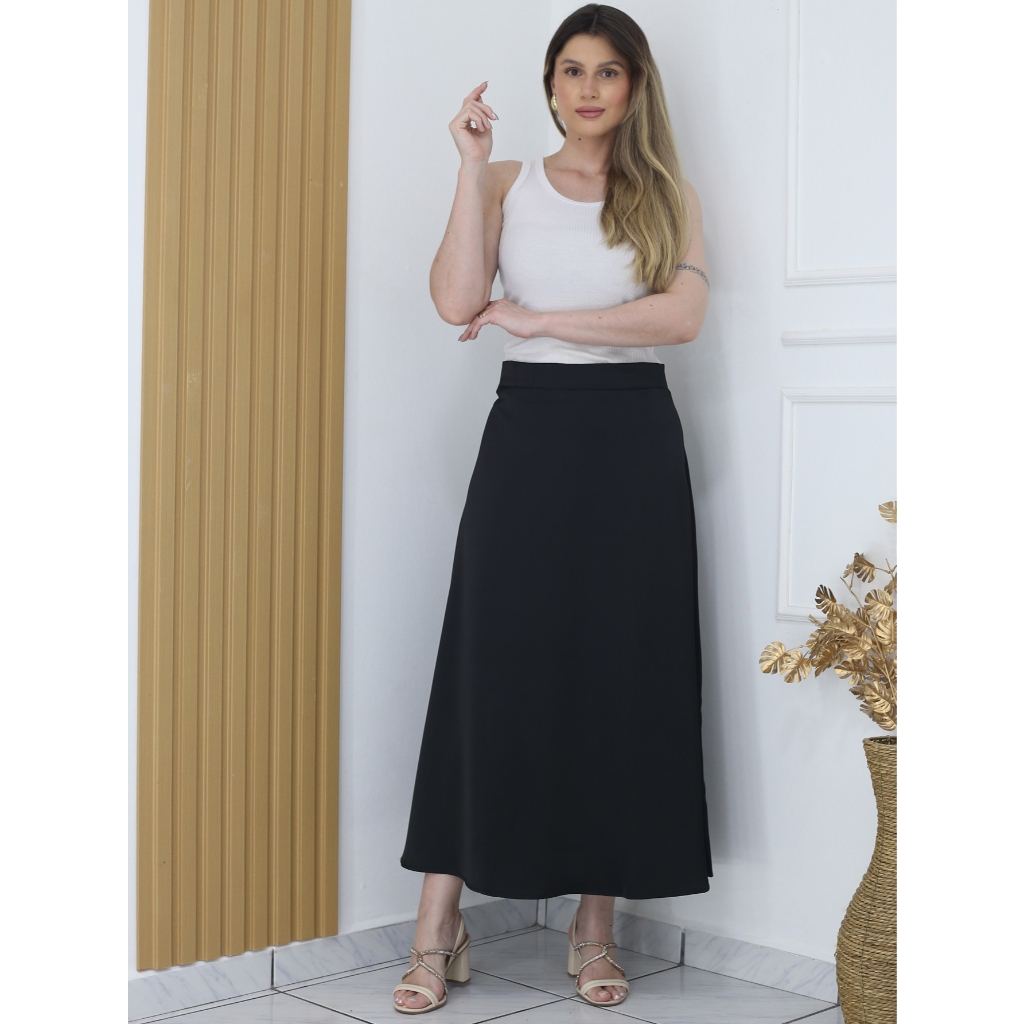 Saia Longuete Feminina em Cetim - Maxma 7108 em Oferta na Shopee