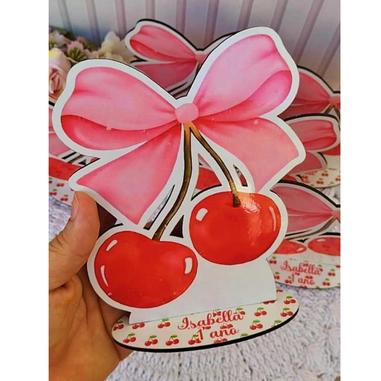 Centro de mesa cerejinha personalizado, MDF adesivado, Cereja, Lembrancinha aniversário