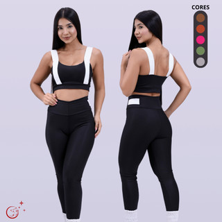 Conjunto Fitness Feminino Top e Calça Sports Treino Perfeito Tecido Premium Cintura Alta